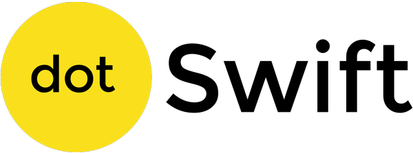 Big circle filled with solid, bright yellow. With the word dot in black letters in the center