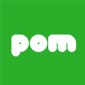 Green background with Pom written over it in a very bold, white font on a green backdrop.