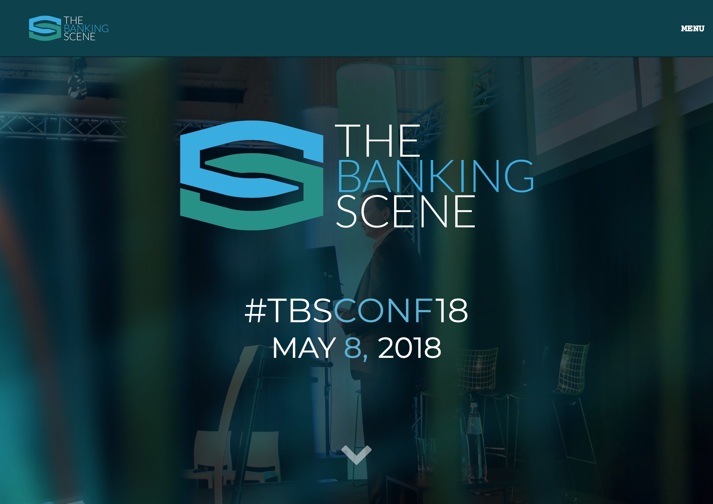 Blurry background image in blue and green tints offering an impression of the 2017 edition, white and blue copy on top with logo and slogan