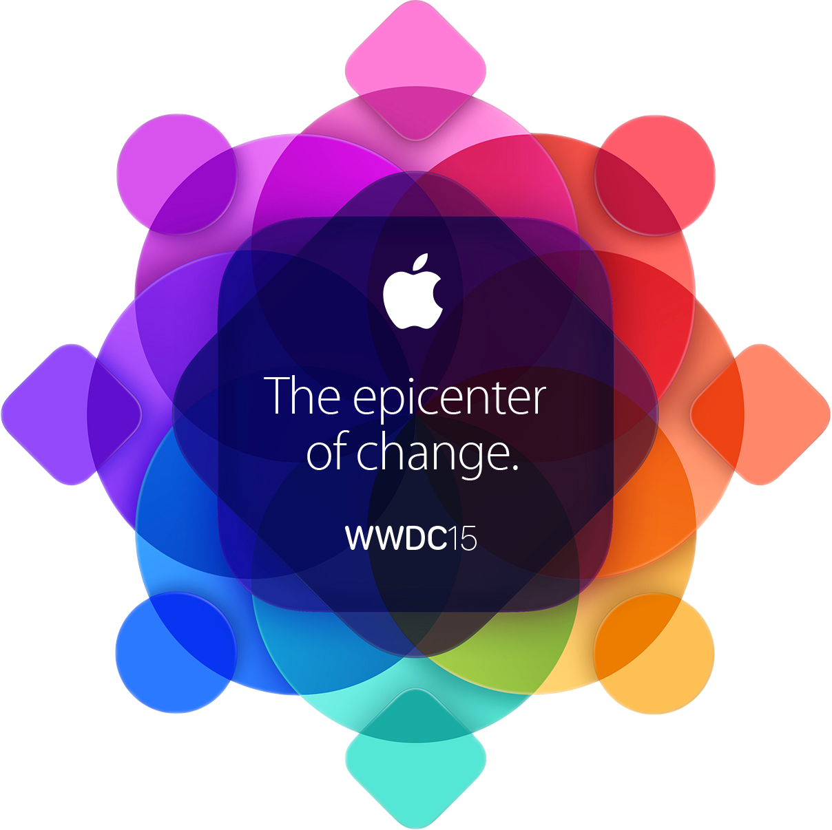 Bright background of colorful, overlapping circles. Tagline: The epicenter of change.